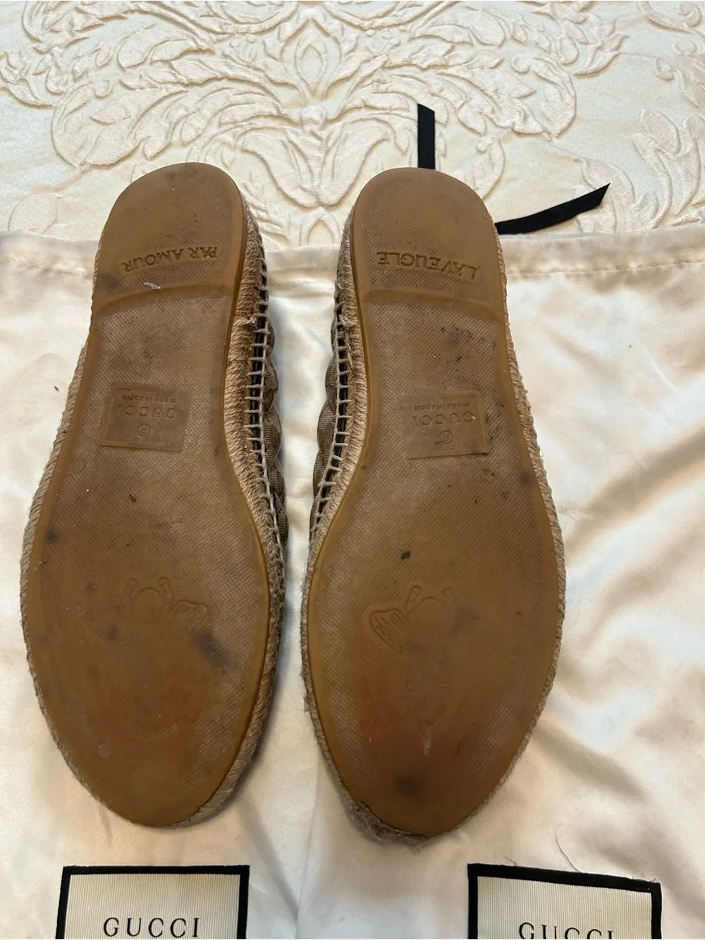 Gucci Brown Monogram GG Espadrille Slip-On Loafers with Gold Double-G
